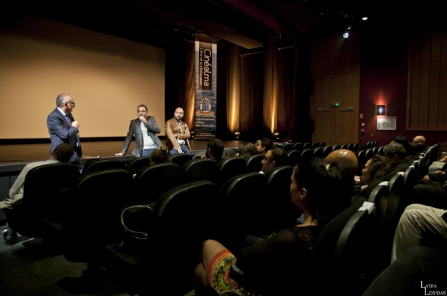 Débat autour du film Hayat avec Charles Scibetta, le Maire de Carros, Raouf Sebbahi le réalisateur, Mohammed Kaghat, le producteur.