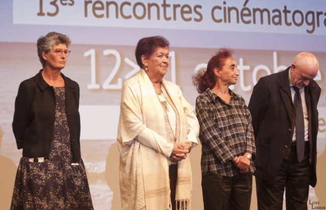 Catherine Fafin de l'association Cinéactions, Salma Baccar, réalisatrice du film El Jaida et Fatma Ben Saïdane, actrice du film El Jaida.