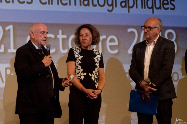 Catherine Joslin, présidente de l'association Cinéactions et Charles Scibetta, Maire de Carros