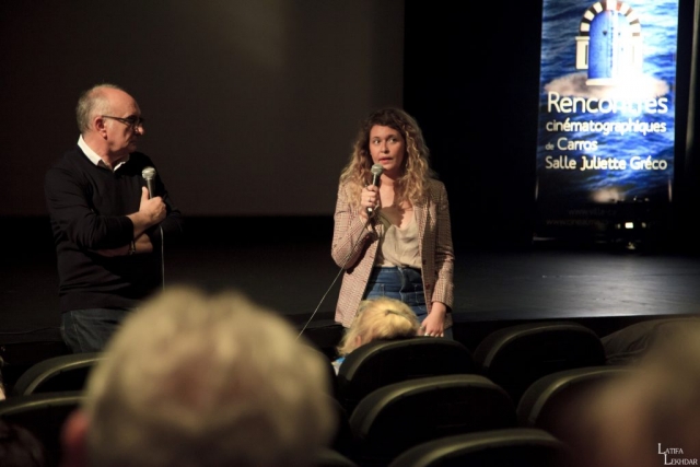 Charles Scibetta, Maire de la ville de Carros et Meryem Benm'Barek réalisatrice du film marocain "Sofia" lors du débat avec le public