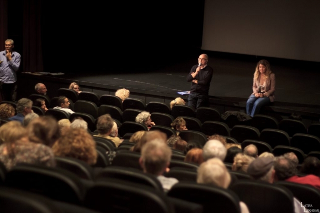 Charles Scibetta, Maire de la ville de Carros et Meryem Benm'Barek réalisatrice du film marocain "Sofia" lors du débat avec le public