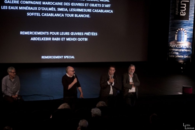 Charles Scibetta, Maire de la ville de Carros et Nour-Eddine Lakhmari , réalisateur du film "Burn Out" lors du débat avec le public.