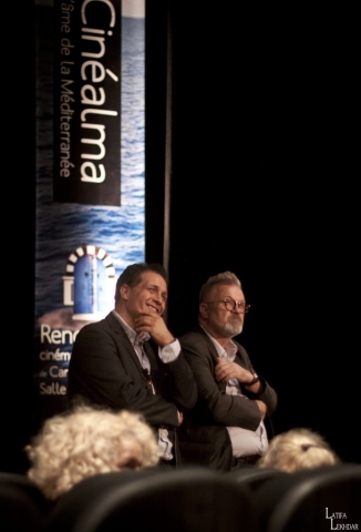 Nour-Eddine Lakhmari , réalisateur du film "Burn Out" et Egil ODEGARD producteur du film lors du débat avec le public.
