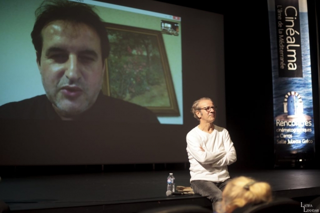 Liaison Skype avec Jean-Philippe Gaud réalisateur du film "Tazzeka" en présence de Abbes Zahmani, acteur du film "Tazzeka" lors du débat avec le public.
