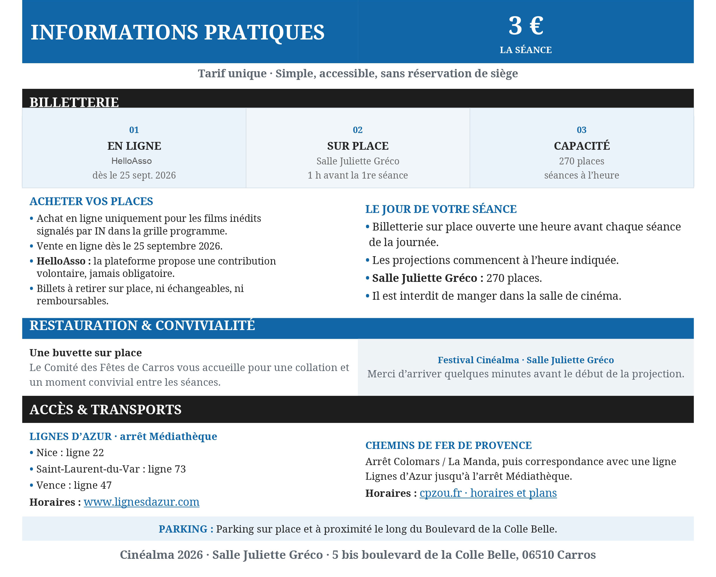 Informations pratiques Cinéalma 2026